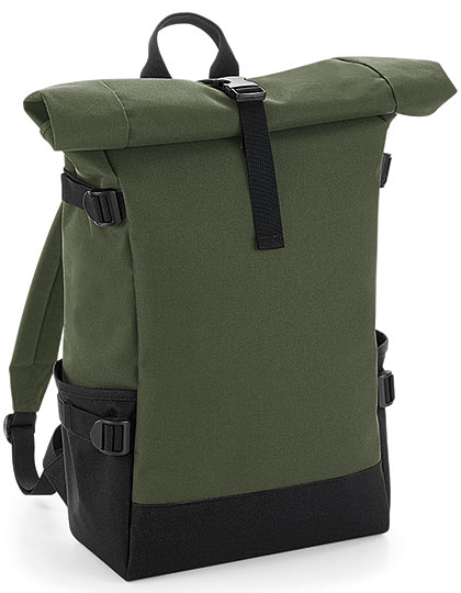 BagBase Block Roll-Top Backpack in Olive Green