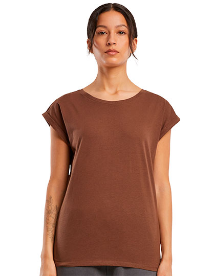 Build Your Brand Ladies' Extended Shoulder Tee in Chocolate Brown