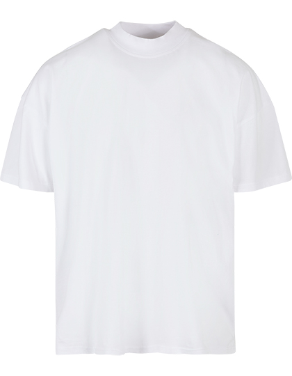 Build Your Brand Men's Oversized Mock Neck Tee in White