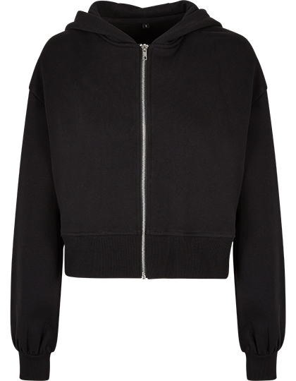 Build Your Brand Ladies Short Oversized Zip Jacket in Black