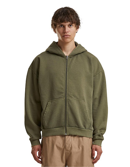 Build Your Brand Vintage Heavy Zip Hoodie in Warm Khaki