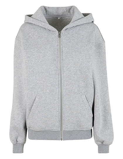 Build Your Brand Ladies Loose Fit Zip Hoody in Heather Grey
