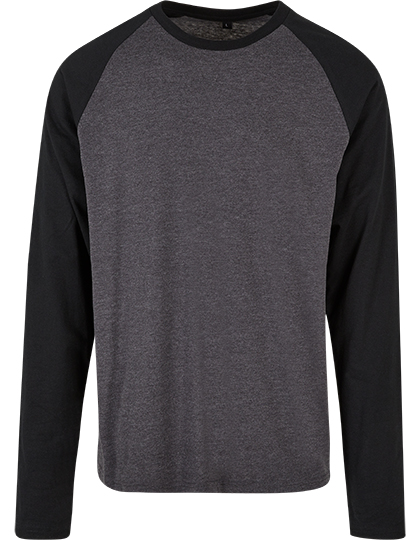 Build Your Brand Basic Men's Contrast Raglan Longsleeve T-Shirt in Charcoal
