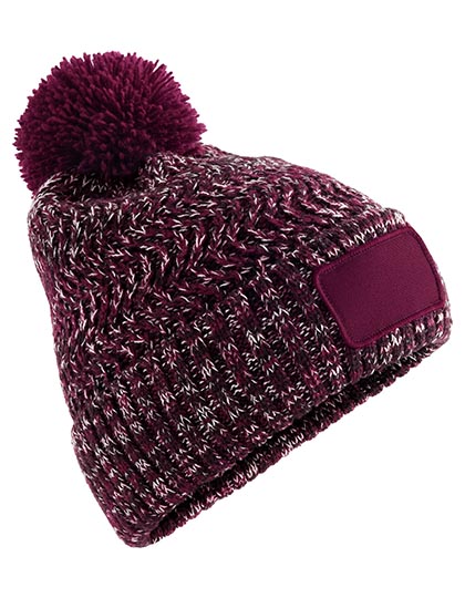 Beechfield Ramble Patch Pom Beanie in Burgundy Twist