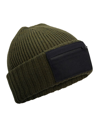 Beechfield Zip Patch Beanie in Military Green
