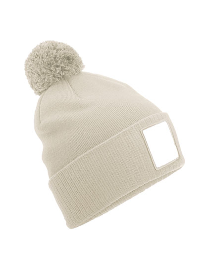 Beechfield Appliqué Patch Pom Beanie in Oatmeal