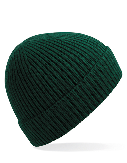 Beechfield Engineered Knit Ribbed Beanie in Bottle Green