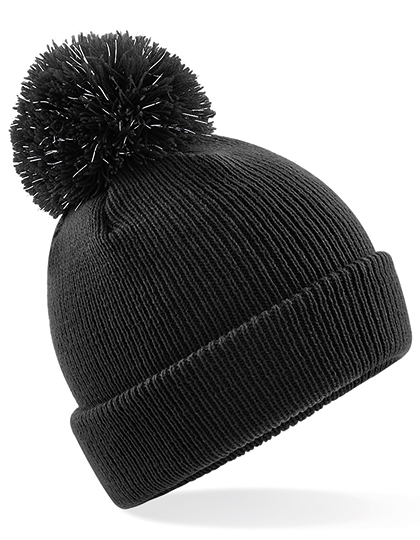 Beechfield Junior Reflective Bobble Beanie in Black