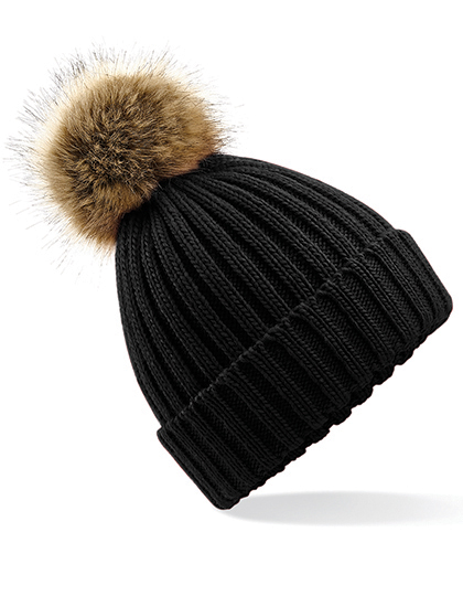 Beechfield Faux Fur Pop Pom Chunky Beanie