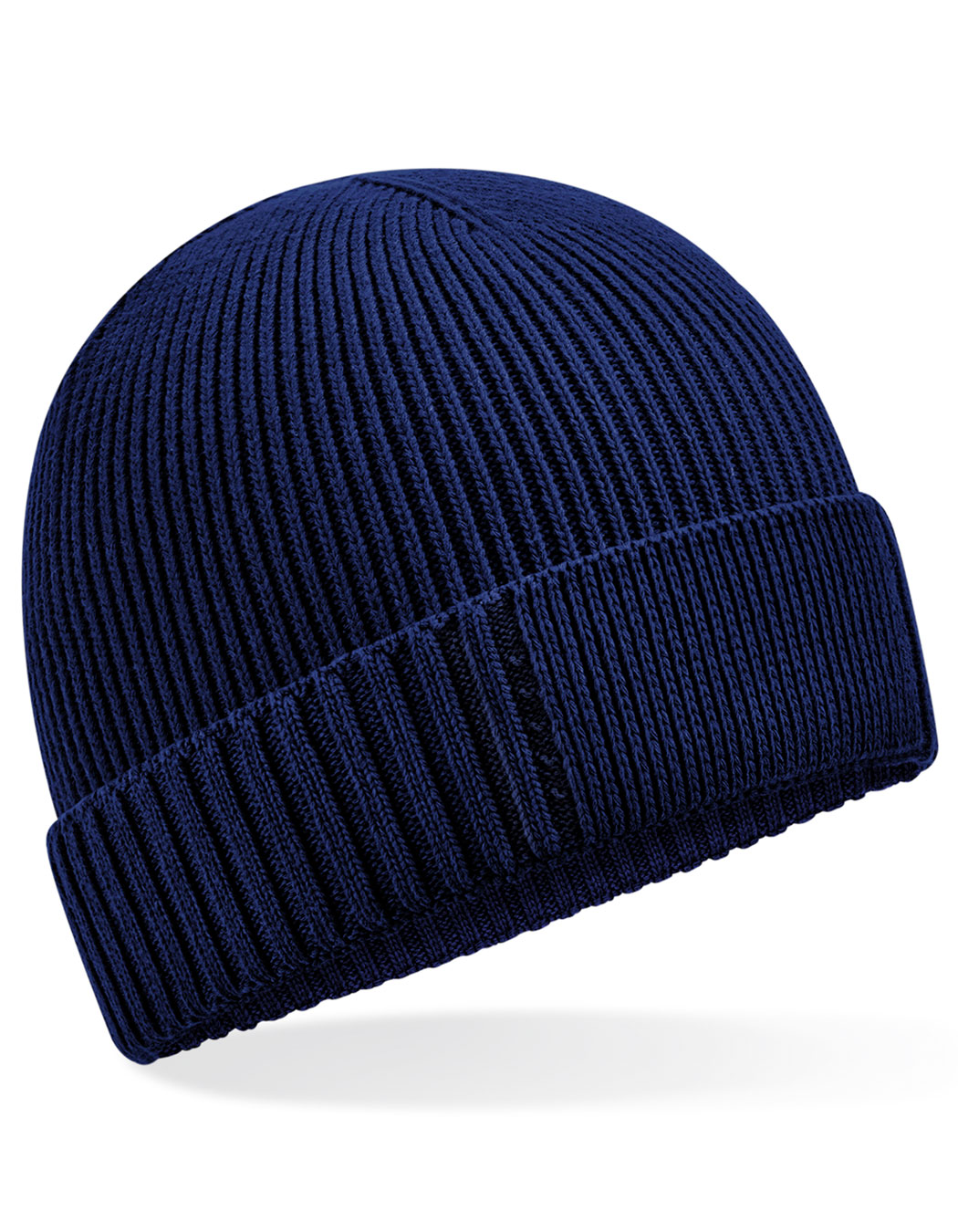 Beechfield Organic Cotton Engineered Patch Beanie in Oxford Navy
