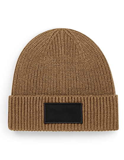Beechfield Fashion Patch Beanie in Biscuit