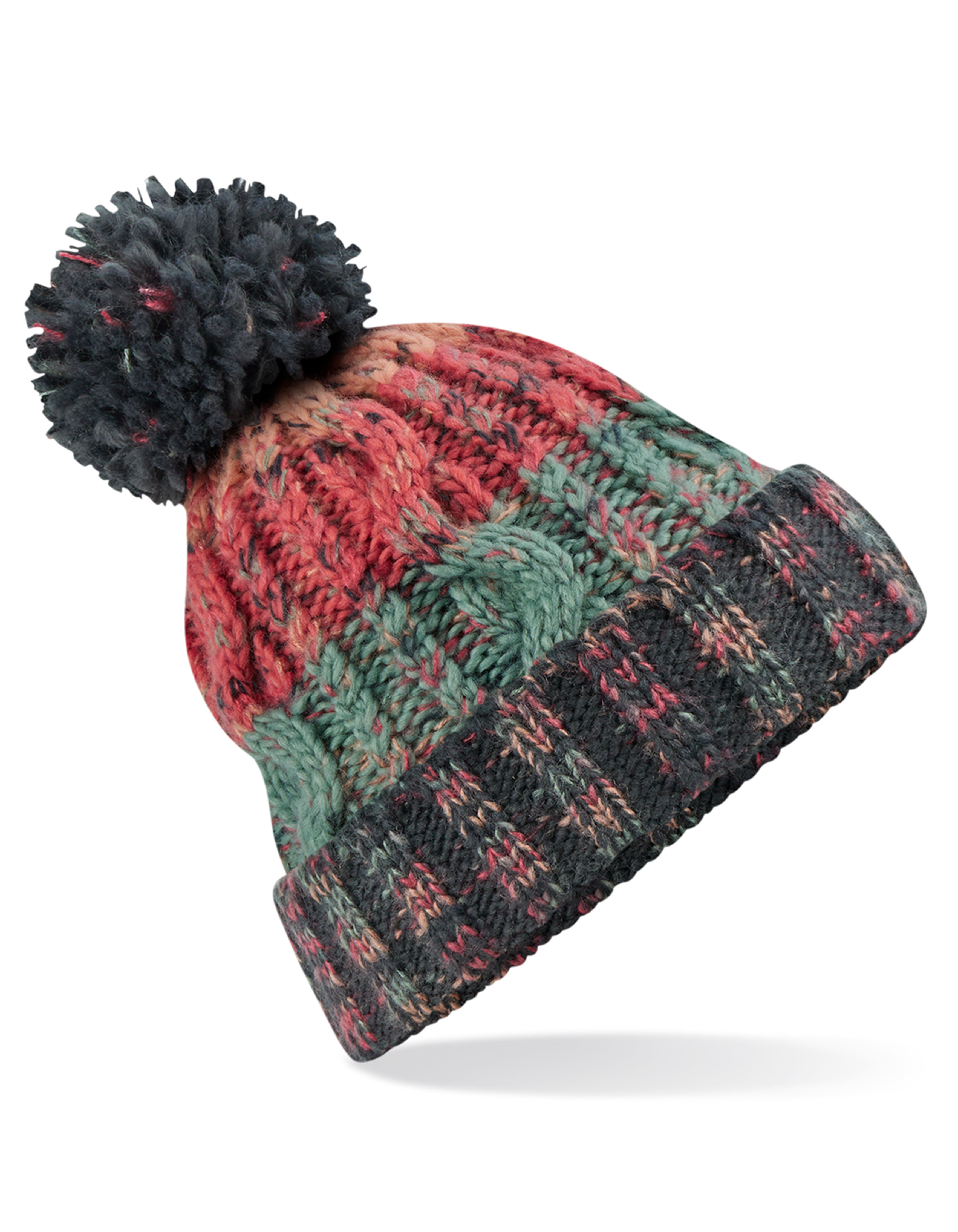 Beechfield Corkscrew Pom Pom Beanie in Watermelon Breeze