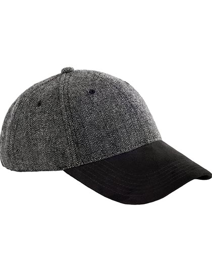 Beechfield Suede Peak Herringbone Cap in Black Herringbone