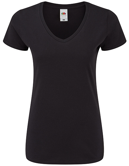 Fruit of the Loom Ladies' Iconic 150 V Neck T in Black