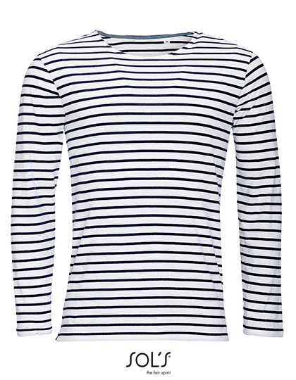 SOL'S Men's Long Sleeve Striped T-Shirt Marine