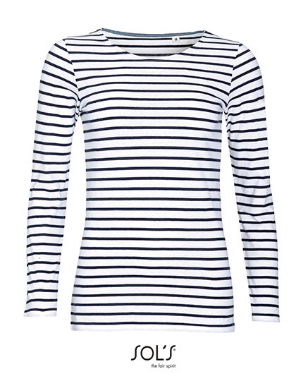 SOL'S Women's Long Sleeve Striped T-Shirt Marine
