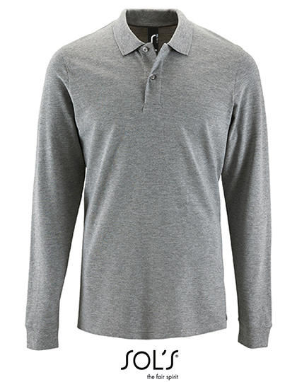 SOL'S Men's Long-Sleeve Piqué Polo Shirt Perfect in Grey Melange