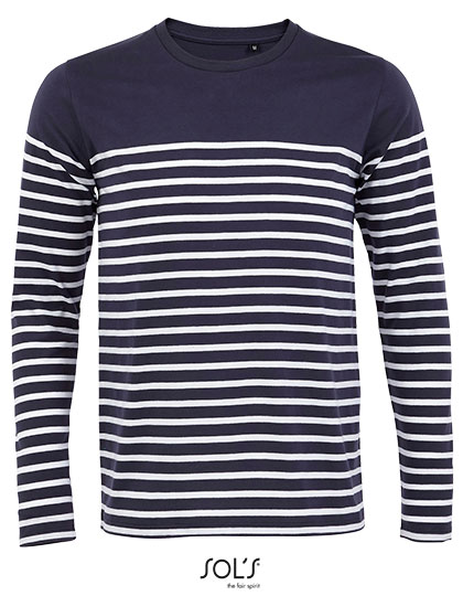 SOL'S Men's Long Sleeve Striped T-Shirt Matelot in French Navy
