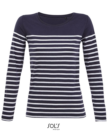 Women's Long Sleeve Striped T-Shirt Matelot — besticken oder bedrucken lassen