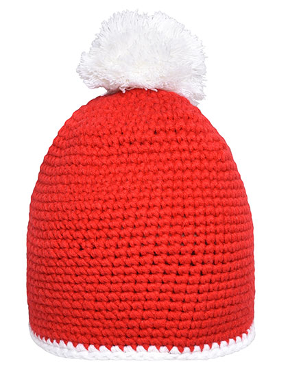 Myrtle Beach Pompon Hat With Contrast Stripe in Red