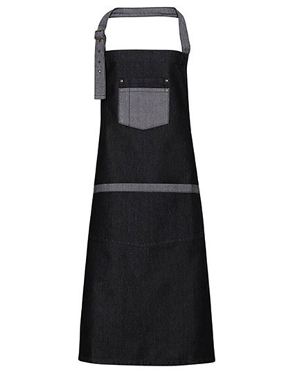 Premier Workwear Domain Contrast Denim Bib Apron in Black Denim (ca. Pantone 433C)