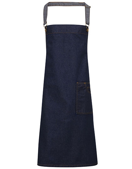 Premier Workwear District Waxed Look Denim Bib Apron in Indigo Denim (ca. Pantone 2767C)