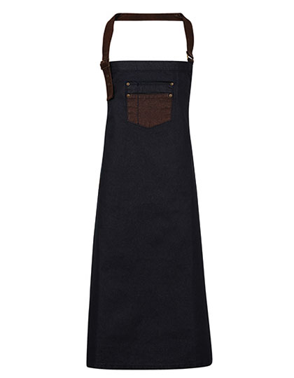 Premier Workwear Division Waxed Look Denim Bib Apron With Faux Leather in Indigo (ca. Pantone 2380C)