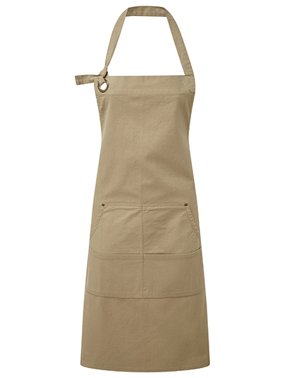 Premier Workwear Calibre Heavy Cotton Canvas Pocket Apron in Khaki (ca. Pantone 7536C)