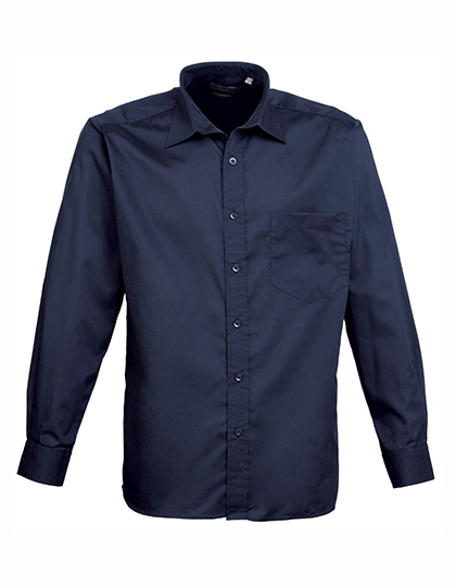 Premier Workwear Men's Poplin Long Sleeve Shirt in Navy (ca. Pantone 2378C)