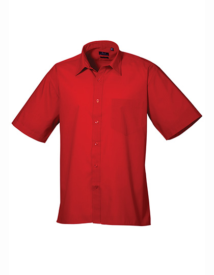 Premier Workwear Men's Poplin Short Sleeve Shirt in Red
