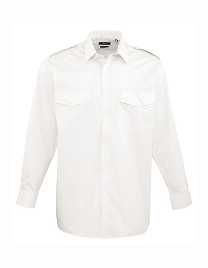 Premier Workwear Pilot Shirt Long Sleeve in White