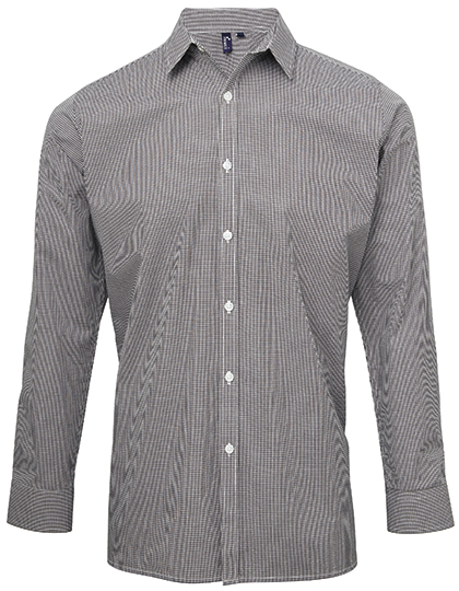 Men's Microcheck (Gingham) Long Sleeve Cotton Shirt — besticken oder bedrucken lassen