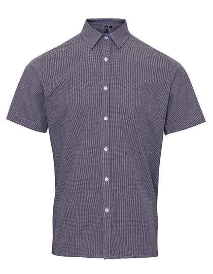 Men's Microcheck (Gingham) Short Sleeve Cotton Shirt — besticken oder bedrucken lassen