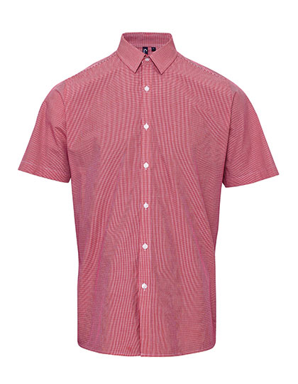 Premier Workwear Men's Microcheck (Gingham) Short Sleeve Cotton Shirt in Red