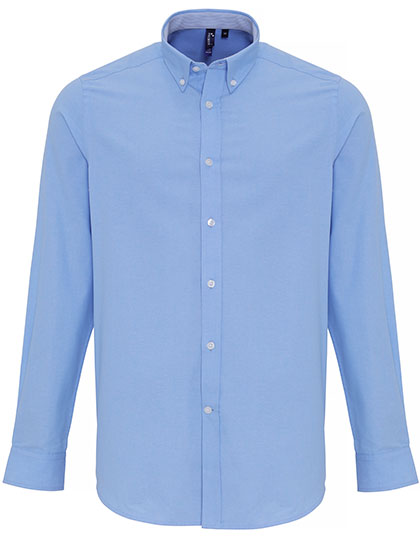 Premier Workwear Men's Cotton Rich Oxford Stripes Shirt in Oxford Blue (ca. Pantone 7453C)