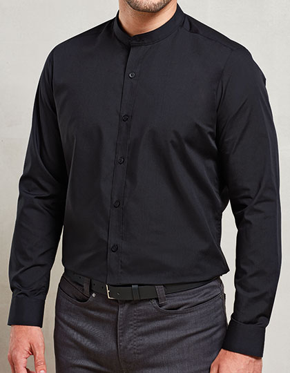 Premier Workwear Men's Banded Collar Grandad Long Sleeve Shirt