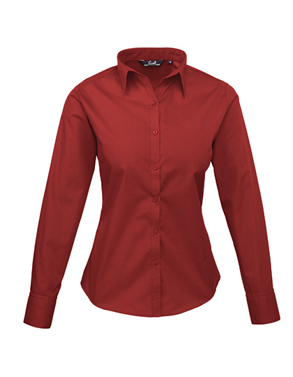Premier Workwear Women's Poplin Long Sleeve Blouse in Burgundy