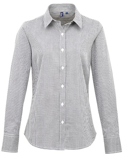 Women's Microcheck (Gingham) Long Sleeve Cotton Shirt — besticken oder bedrucken lassen