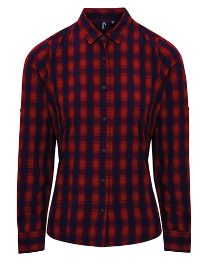 Women's Mulligan Check Cotton Long Sleeve Shirt — besticken oder bedrucken lassen