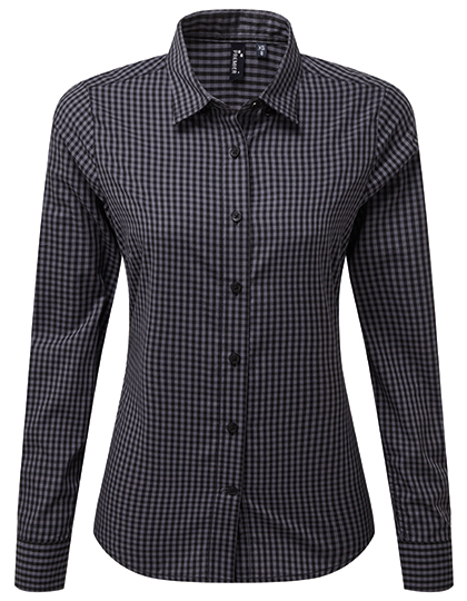 Premier Workwear Women's Maxton Check Long Sleeve Shirt in Steel (ca. Pantone 431C)