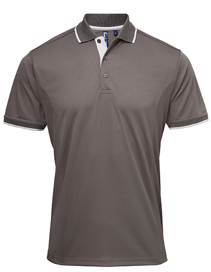 Premier Workwear Men's Contrast Coolchecker® Polo in Dark Grey (ca. Pantone 424C)