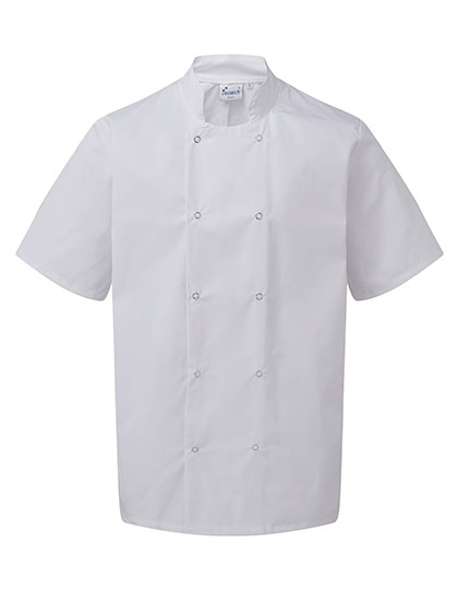 Premier Workwear Studded Front Short Sleeve Chef's Jacket in White