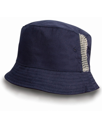Result Headwear Deluxe Washed Cotton Bucket Hat With Side Mesh Panels in Navy