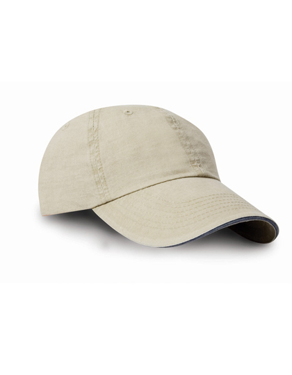 Result Headwear Washed Fine Line Cotton Cap With Sandwich Peak in Putty