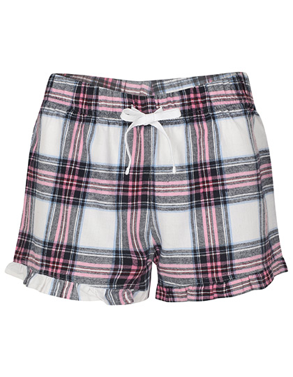 SF Clothing Women's Tartan Frill Lounge Shorts in White-Pink Check