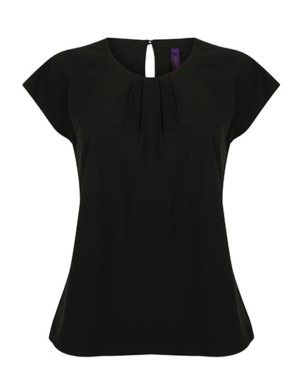 Ladies' Pleat Front Short Sleeve Blouse — besticken oder bedrucken lassen