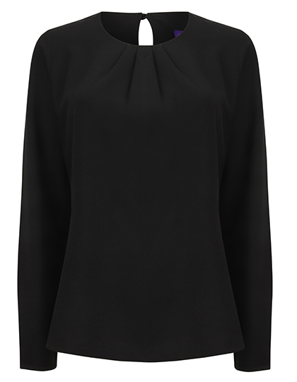 Henbury Ladies' Pleat Front Long Sleeved Blouse