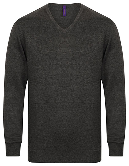 Henbury Men's Lightweight V-Neck Jumper in Grey Marl