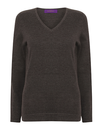 Henbury Ladies' Lightweight V-Neck Jumper in Grey Marl