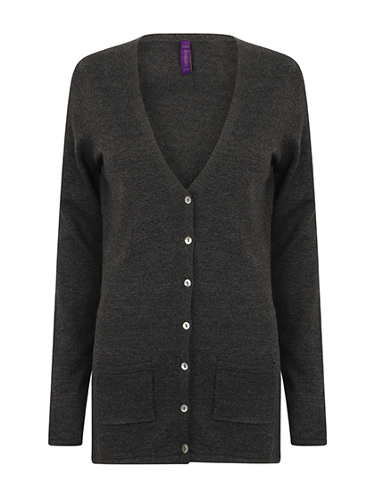 Henbury Ladies' Lightweight V-Neck Cardigan in Grey Marl